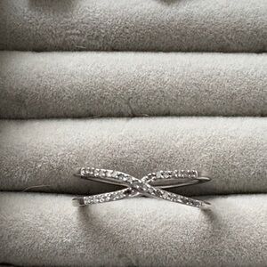 Silver Criss-Cross Ring with Sparkling Accents